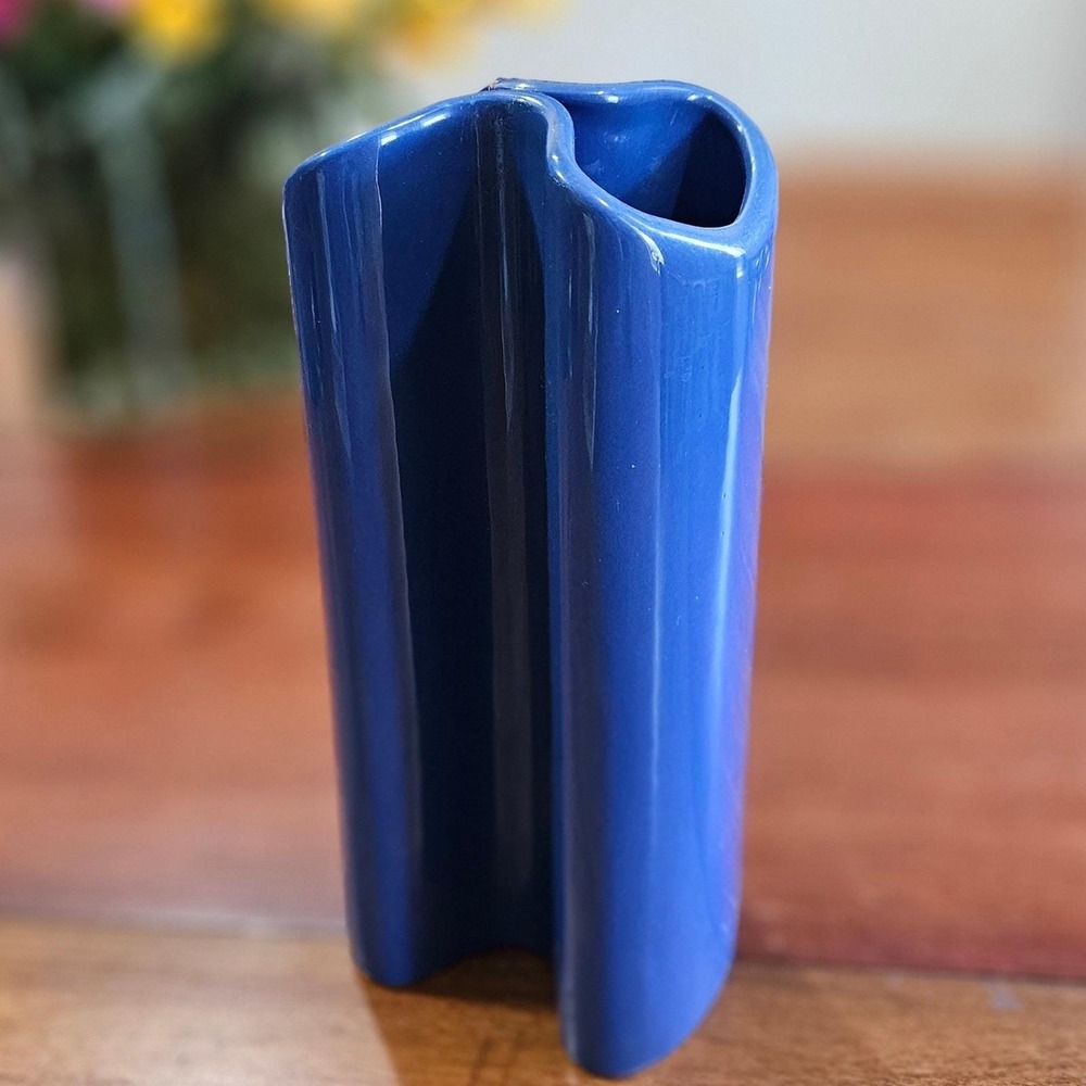 Dansk Cobalt Blue Double Spout Vase Modernist Art Pottery MCM Sculptural